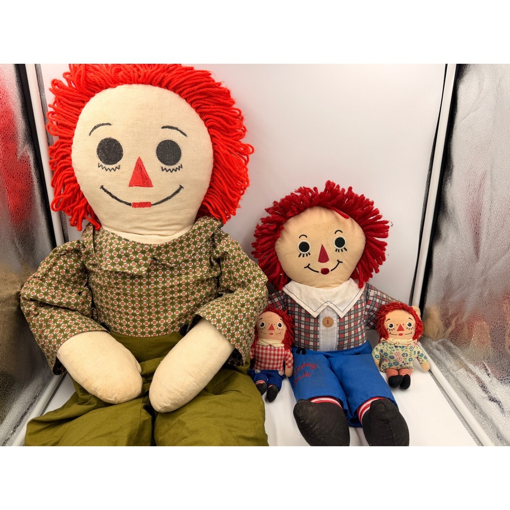 Vintage Raggedy Ann and Andy Plush Doll Lot 4 Piece Set Red Yarn Hair Classic